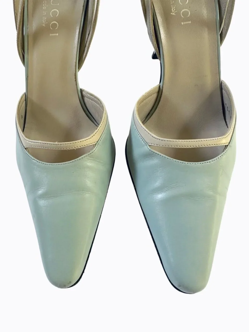 Vtg Gucci Tom Ford 90s Pistachio Mint Green Leather Slingback Stiletto Heels 7B